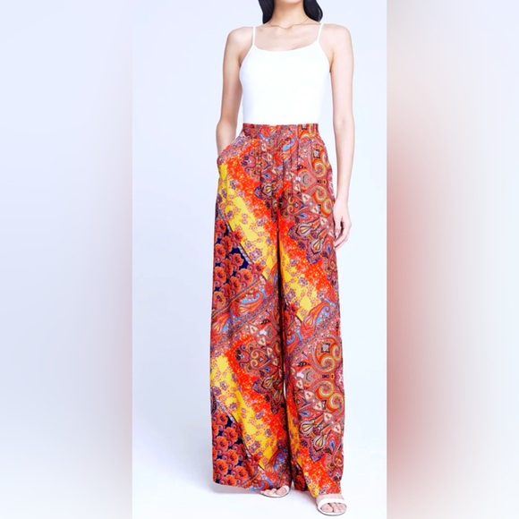 L'AGENCE Pants - L'AGENCE-  Lillian-Multicolor Paisley Scarf Wide-Leg Pants